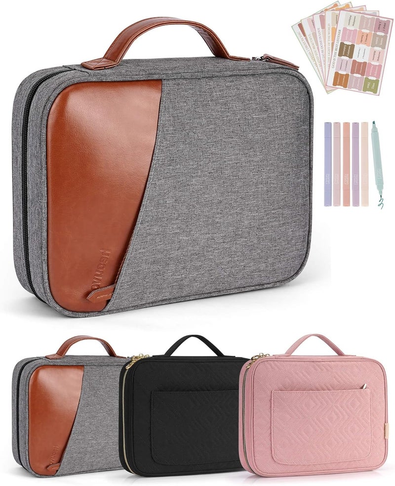 heouvo Bible Covers for Men, Bible Carrying Case with Pockets/Leather Handle, Multi-Functional Large Size Zippered Bible Bag, Great for Bible Study/Daily Use, Bible Case for Men (Gray) - Image 1